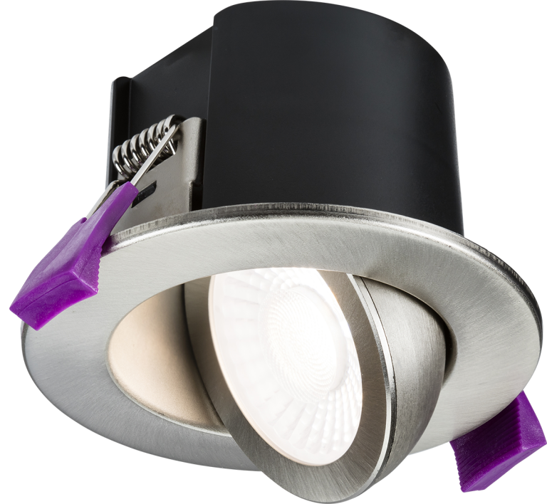 SpektroLED Evo Tilt - Fire Rated IP65 Downlight with 2 x Wattage and 4 x CCT - Brushed Chrome
