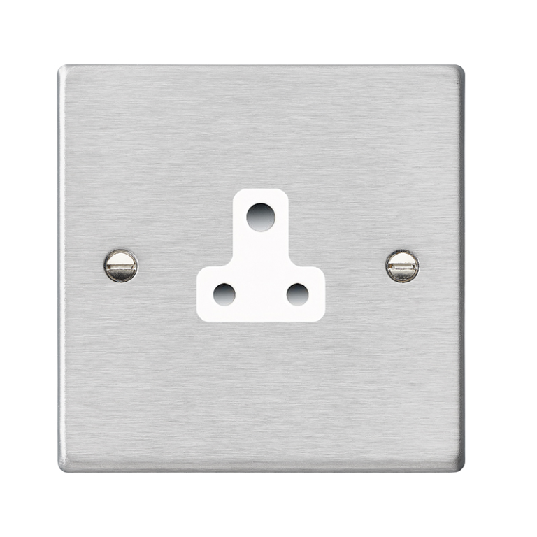Hamilton Hartland Satin Stainless 1 Gang 5A Unswitched Socket with White Plastic Inserts and White Surrounds