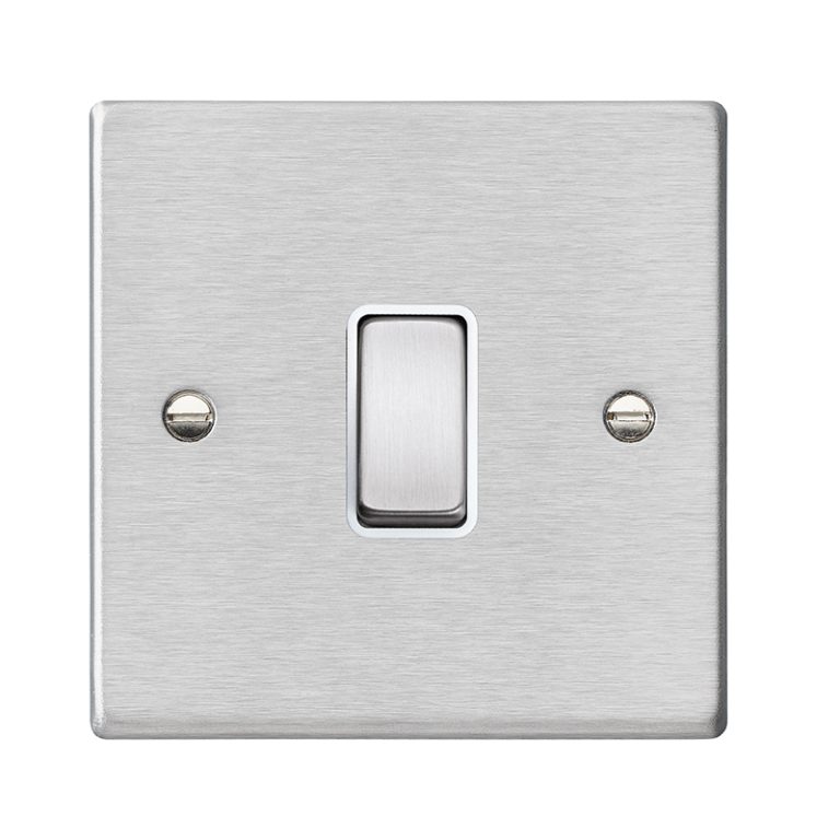 Hamilton Hartland Satin Stainless 1 Gang 10AX 2W Rocker Switch with Satin Stainless Inserts and White Surround