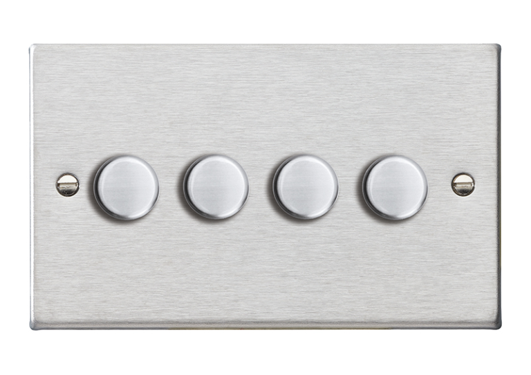 Hamilton Hartland Satin Stainless 4 Gang 400W 2 Way Leading Edge Push On/Off Resitive Dimmer