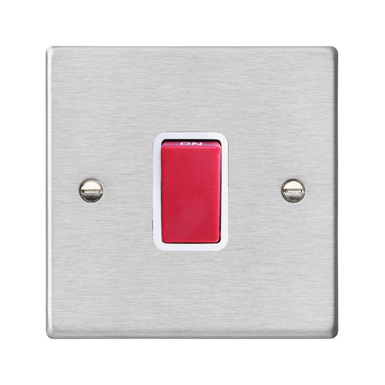 Hamilton Hartland Satin Stainless 1 Gang 45A Double Pole Red Rocker Switch with White Surrounds