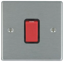 Hamilton Hartland Satin Stainless 1 Gang 45A Double Pole Red Rocker Switch with Black Surrounds