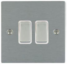 Hamilton Sheer Satin Stainless 2 Gang 10AX Intermediate Rocker Switch with Satin Stainless Inserts + White Surround