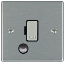 Hamilton Hartland Satin Stainless 1 Gang 13A Fuse Only + Cable Outlet with Satin Stainless Inserts + Black Surround