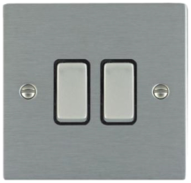 Hamilton Sheer Satin Stainless 2 Gang 10AX 2W Rocker Switch with Satin Stainless Inserts + Black Surround