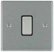 Hamilton Hartland Satin Stainless 1 Gang 10AX 2W Rocker Switch with Satin Stainless Inserts + Black Surround