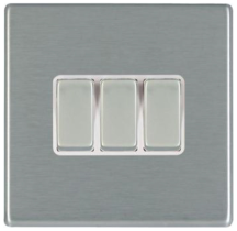 Hamilton Hartland CFX Satin Stainless 3 Gang 10AX 2W Rocker Switch with Satin Stainless Inserts and White Surroun