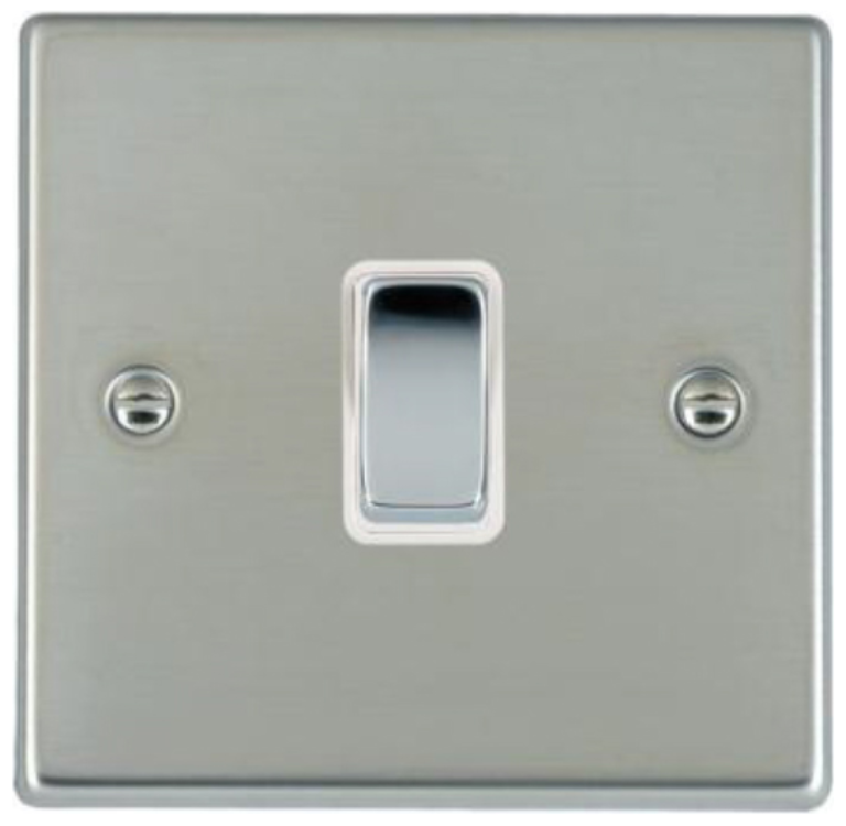 Hamilton Hartland Bright Stainless 1 Gang 10AX 2W Rocker Switch with Bright Chrome Inserts and White Surround