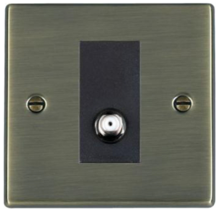 Hamilton Hartland Antique Brass 1 Gang Non Isolated Satellite Socket with Black Inserts
