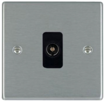 Hamilton Hartland Satin Stainless 1 Gang Non Isolated TV 1 In/1 Out Socket with Black Inserts