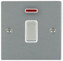 Hamilton Sheer Satin Stainless 1 Gang 20AX Double Pole Rocker Switch + Neon with White Inserts + White Surround