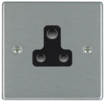 Hamilton Hartland Satin Stainless 1 Gang 5A Unswitched Socket with Black Plastic Inserts and Black Surrounds
