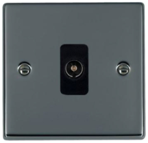 Hamilton Hartland Black Nickel 1 Gang Non Isolated TV 1 In/1 Out Socket with Black Inserts