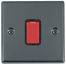 Hamilton Hartland Black Nickel 1 Gang 45A Double Pole Red Rocker Switch with Black Surrounds