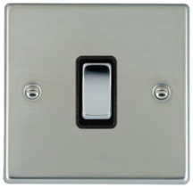 Hamilton Hartland Bright Stainless 1 Gang 10AX 2W Rocker Switch with Bright Chrome Inserts and Black Surround