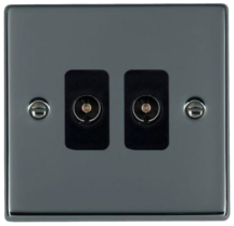 Hamilton Hartland Black Nickel 2 Gang Non Isolated TV 2 In/2 Out Socket with Black Inserts
