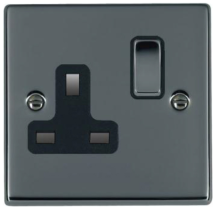 Hamilton Hartland Black Nickel 1G 13A Double Pole Switched Socket with Black Nickel Inserts + Black Surround