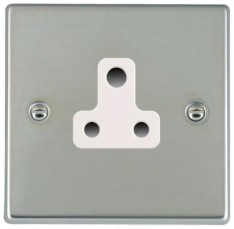 Hamilton Hartland Bright Stainless 1 Gang 5A Unswitched Socket with White Plastic Inserts and White Surrounds