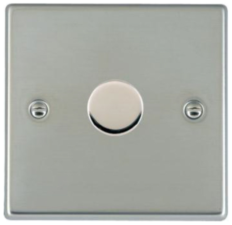 Hamilton Hartland Bright Stainless 1 Gang 400W 2 Way Leading Edge Push On/Off Resitive Dimmer