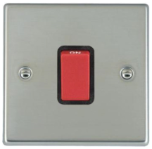 Hamilton Hartland Bright Stainless 1 Gang 45A Double Pole Red Rocker Switch with Black Surround