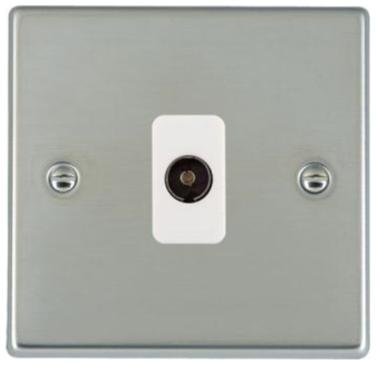 Hamilton Hartland Bright Stainless 1 Gang Non Isolated TV 1 In/1 Out Socket with White Inserts