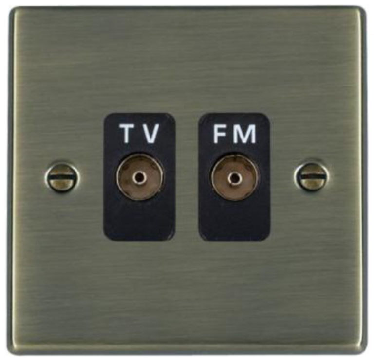 Hamilton Hartland Antique Brass Isolated TV/FM Diplexer 1 In/2 Out with Black Inserts