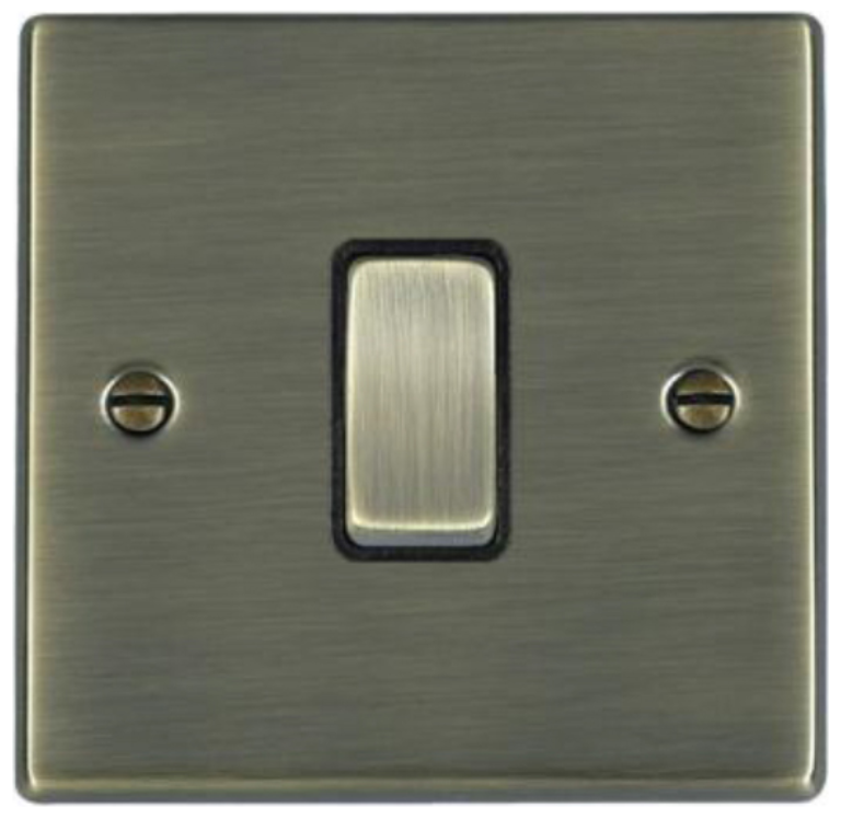 Hamilton Hartland Antique Brass 1 Gang 10AX 2W Rocker Switch with Antique Brass Inserts and Black Surrounds