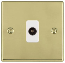 Hamilton Hartland Polished Brass 1 Gang Non Isolated TV 1 In/1 Out Socket with White Inserts