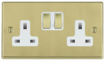 Hamilton Hartland Polished Brass 2 Gang 13A Double Pole Switched Socket with Polished Brass Inserts + White Surround