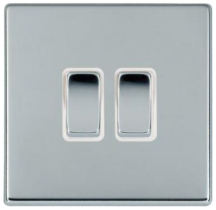 Hamilton Hartland CFX Bright Chrome 2 Gang 10AX 2W Rocker Switch with Bright Chrome Inserts and White Surrounds