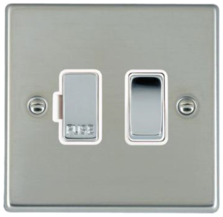Hamilton Hartland Bright Stainless 1 Gang 13A Double Pole Fused Spur with Bright Chrome Inserts + White Surround