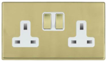Hamilton Hartland CFX Polished Brass 2 Gang 13A Double Pole Switched Socket with Polished Brass Inserts and White