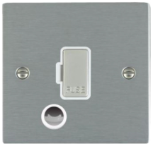 Hamilton Sheer Satin Stainless 1 Gang 13A Fuse Only + Cable Outlet with Satin Stainless Inserts and White Surround