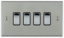 Hamilton Hartland Bright Stainless 4 Gang 10AX 2W Rocker Switch with Bright Chrome Inserts + Black Surround
