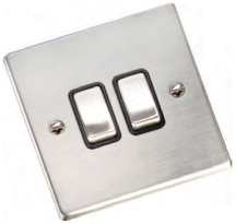 Hamilton Hartland Satin Stainless 2 Gang 10AX 2W Rocker Switch with Satin Stainless Inserts and White Surround