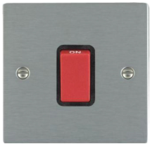 Hamilton Sheer Satin Stainless 1 Gang 45A Double Pole Red Rocker Switch with Black Surrounds