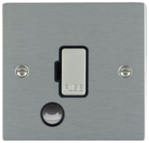 Hamilton Sheer Satin Stainless 1 Gang 13A Fuse Only + Cable Outlet with Satin Stainless Inserts + Black Surround