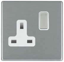 Hamilton Hartland CFX Satin Stainless 1 Gang 13A Double Pole Switched Socket with Satin Stainless Inserts + White Surround