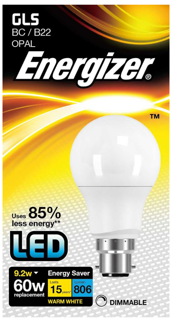 Energizer Lamp S9420 LED GLS B22 9.2W 2700K