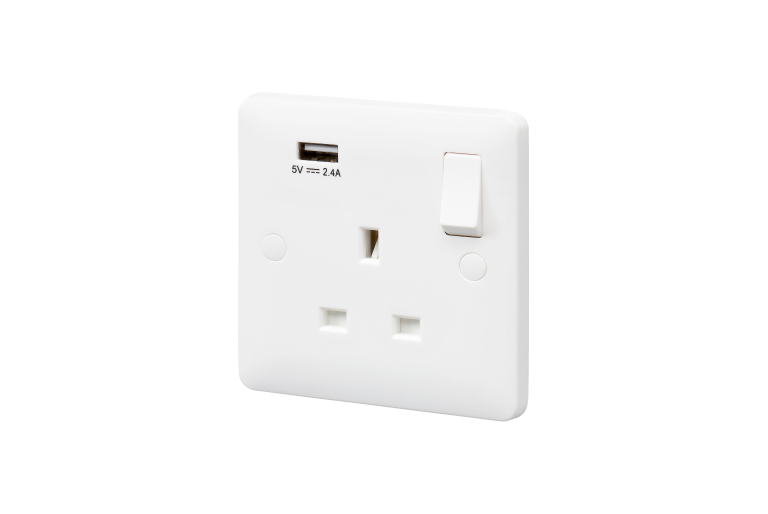 MK Base MB24354WHI 13A 1 Gang Double Pole Switched Socket