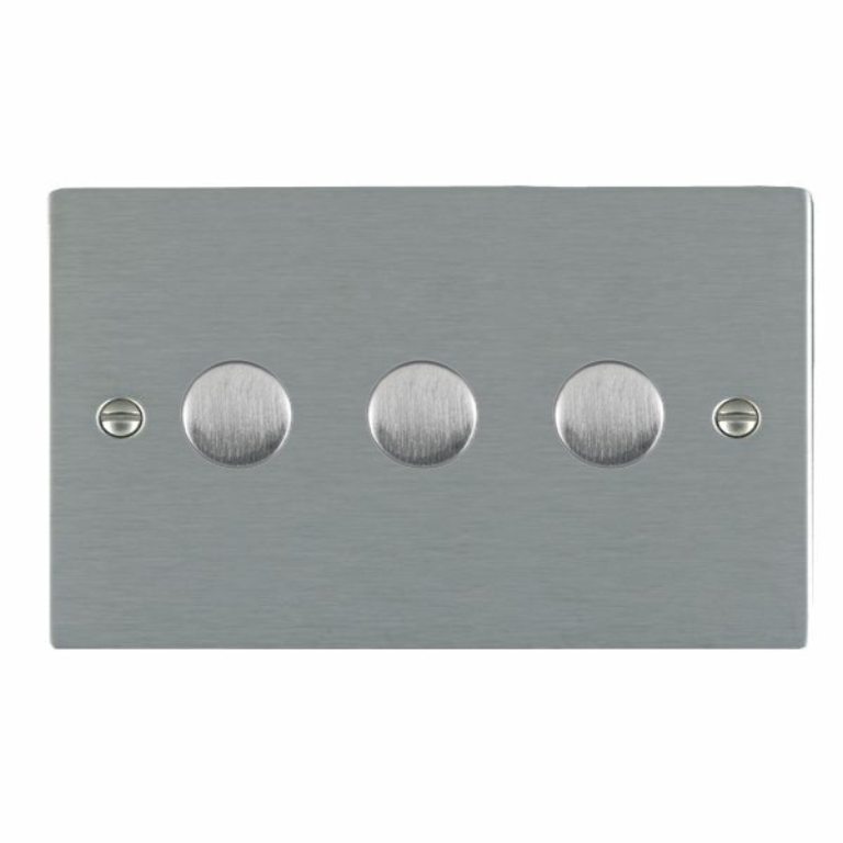 Hamilton Sheer Satin Stainless 3 Gang 400W 2 Way Leading Edge Push On/Off Resitive Dimmer