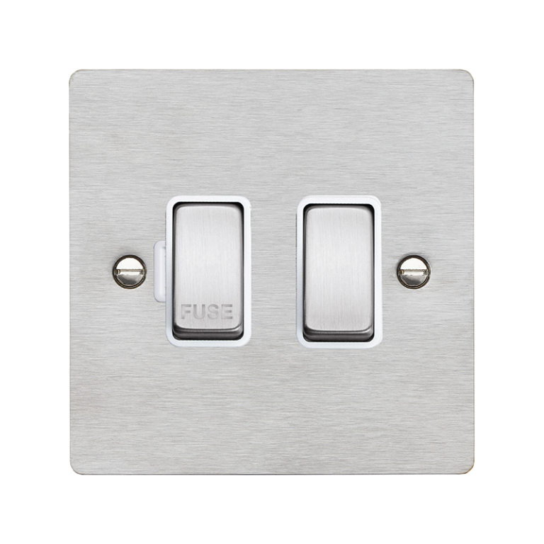 Hamilton Sheer Satin Stainless 1 Gang 13A Double Pole Fused Spur with Satin Stainless Inserts + White Surround