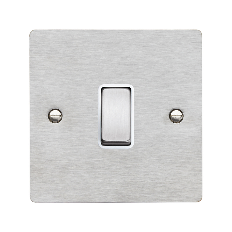 Hamilton Sheer Satin Stainless 1 Gang 10AX 2W Rocker Switch with Satin Stainless Inserts + White Surround