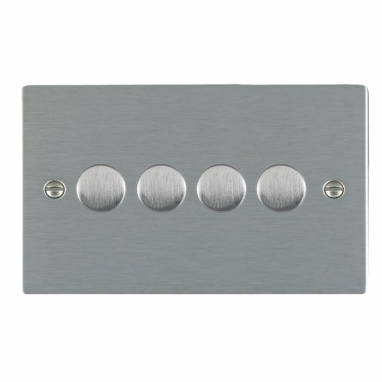 Hamilton Sheer Satin Stainless 4 Gang 400W 2 Way Leading Edge Push On/Off Resitive Dimmer