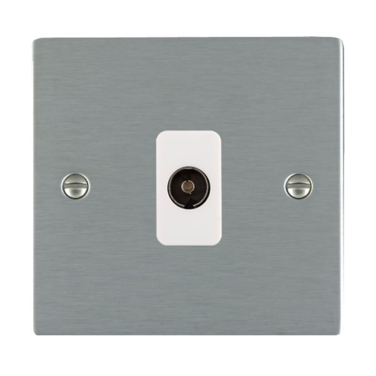 Hamilton Sheer Satin Stainless 1 Gang Isolated TV 1 In/1 Out Socket with White Inserts