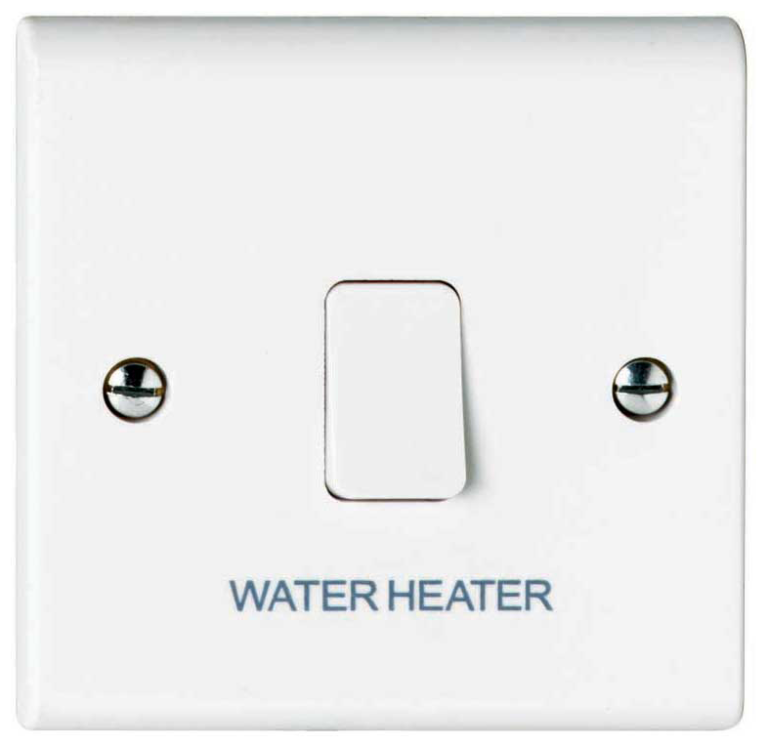Deta S1390WH 20A Double Pole Switch, engraved WATER HEATER