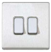 Aspect 2G 20A SP 2 Way Switch Brushed Stainless Steel White Insert