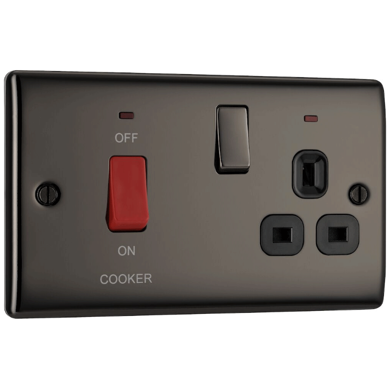 Nexus Cooker Switch With Socket & Neon Indicator Black Nickel