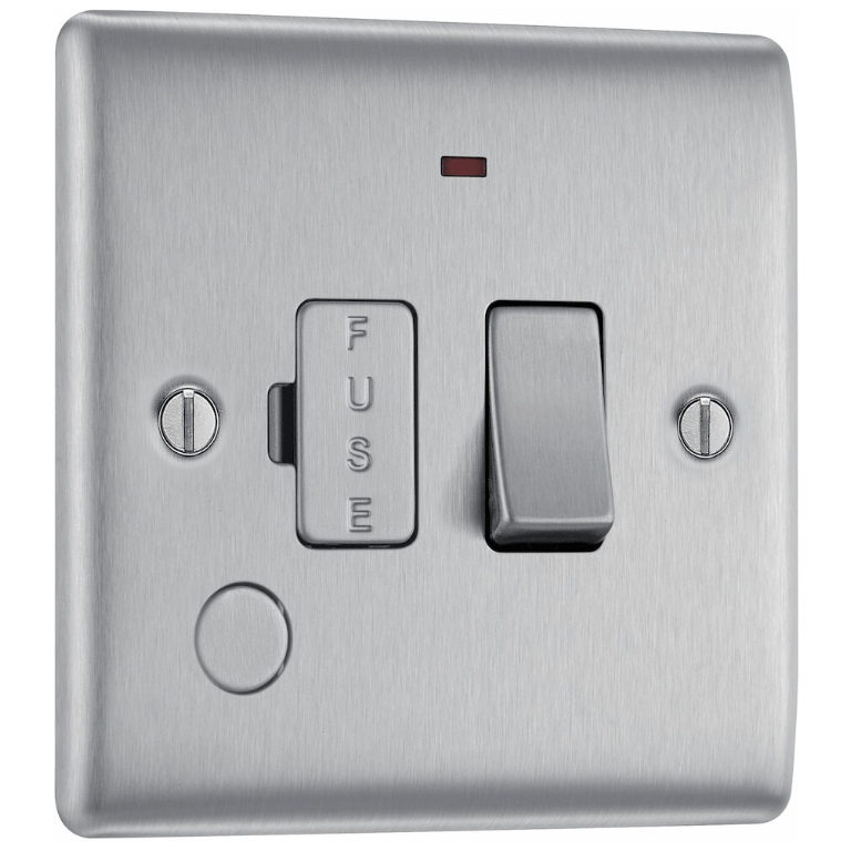 BG NBS53 1G SWITCHED FUSED CONNECTION UNIT WITH FLEX OUTLET & NEON| BRUSHED CHROME
