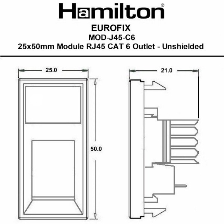 Hamilton Euromodular Data Outlet 1 Gang RJ45 Cat 6e (unshielded) White